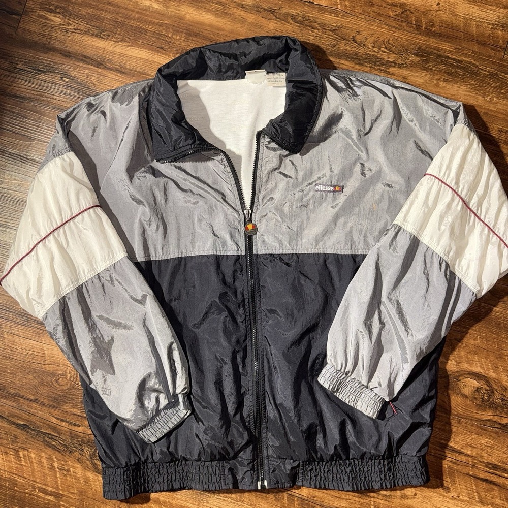 Vtg Ellesse Grey/white Full Zip Track Jacket Men's Size 7/XL